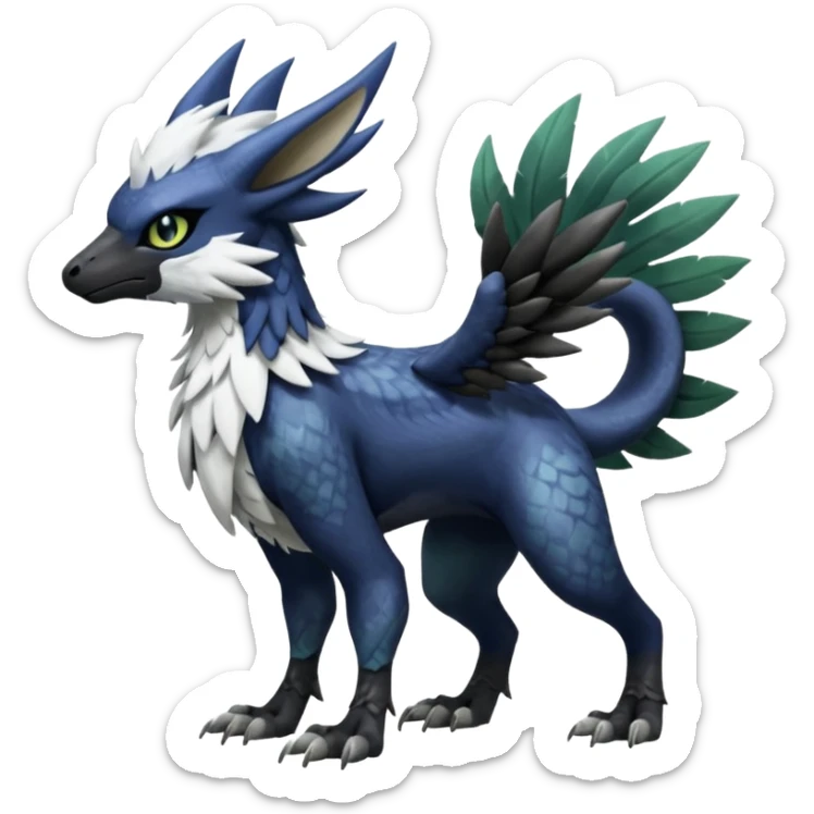 Shiny Black Grey White and Dark-Green Trico-Nargacuga-Silvally-Absol-fusion (full body) sticker
