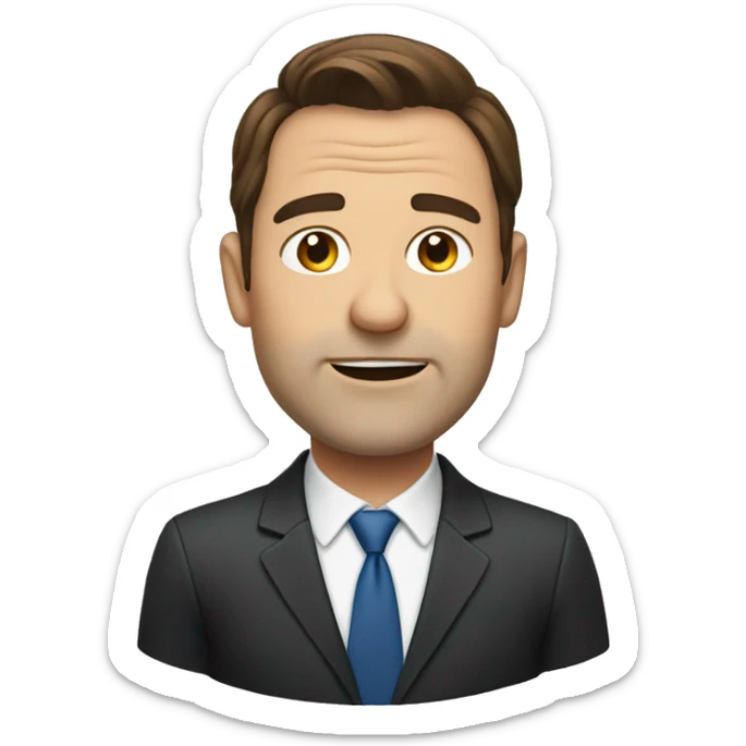 middle aged man with brown hair wearing a suit. Show from the shoulders up sticker