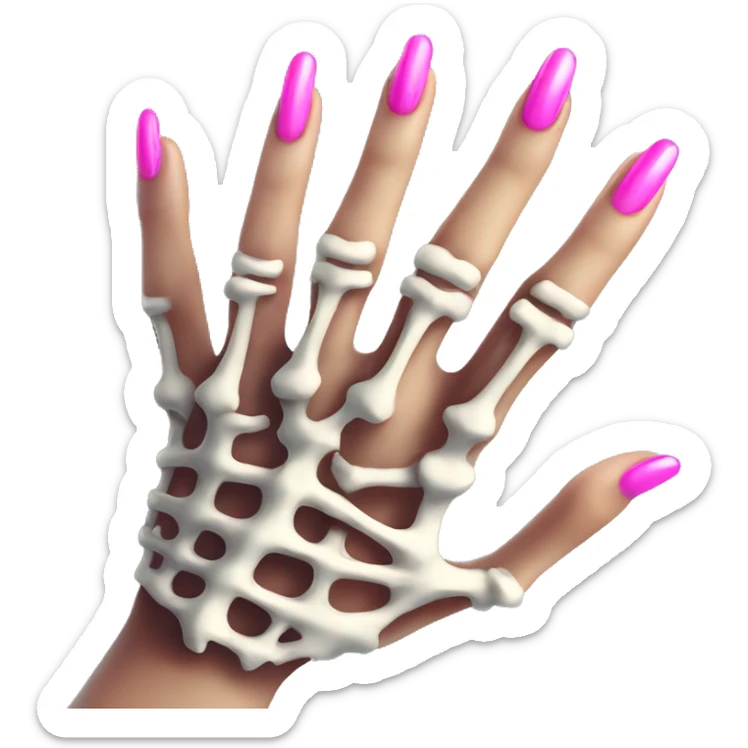 Pretty skeleton 5 fingers hand with pink nails manicure girly design but stylish minimalistic sticker