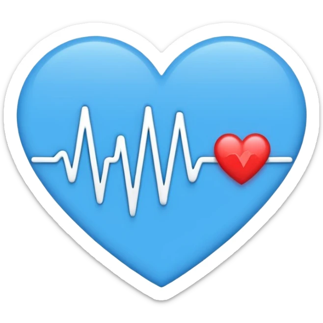 Minimal medical AI logo, heart + signal wave, flat emoji style, clean, modern, blue and white sticker