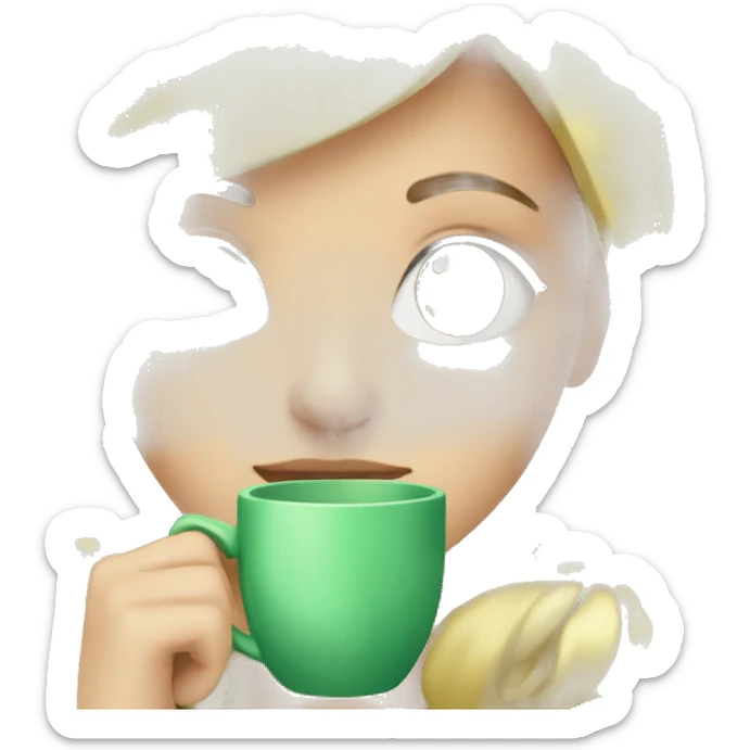 Girl sipping tea with blonde hair and green eyes sticker