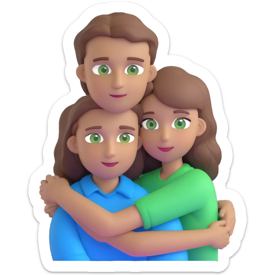 cute couple hugging, girl with light brown hair and green eyes, guy with brown hair and blue eyes sticker