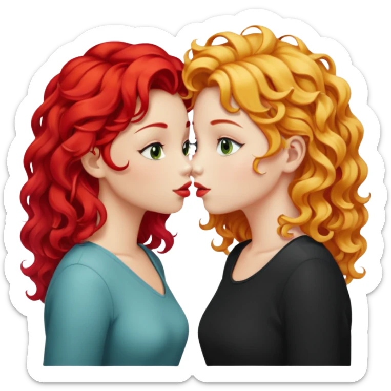 two girls kissing. one with bright red hair, the other with blonde curls sticker