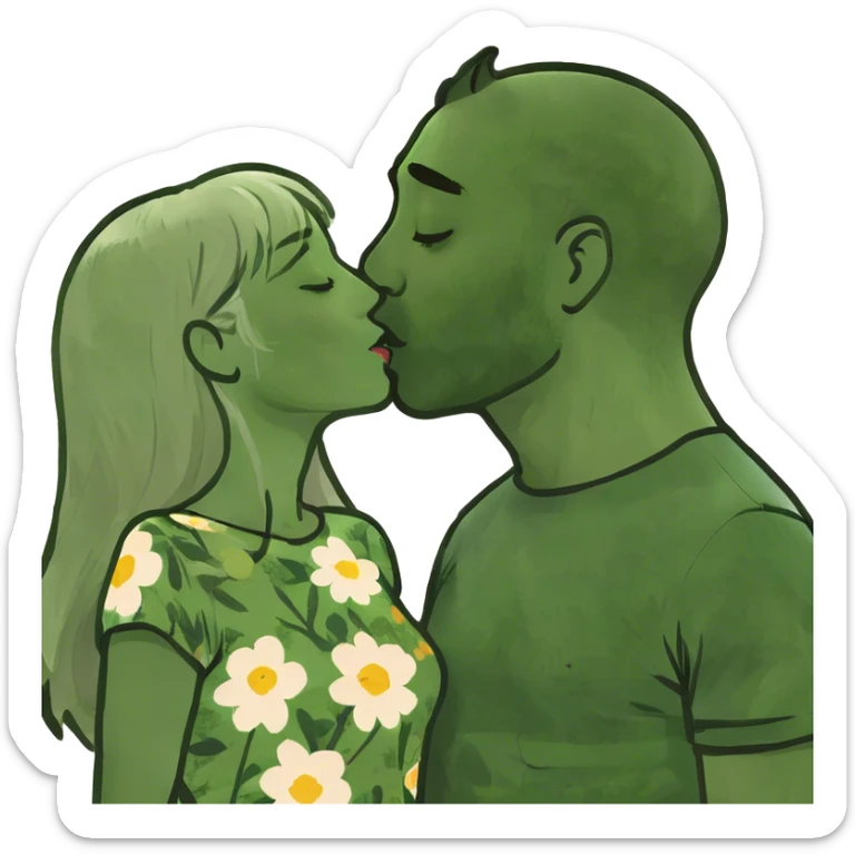Girl with long blonde hair of a couple kissing give the guy brown and white mixed hair sticker