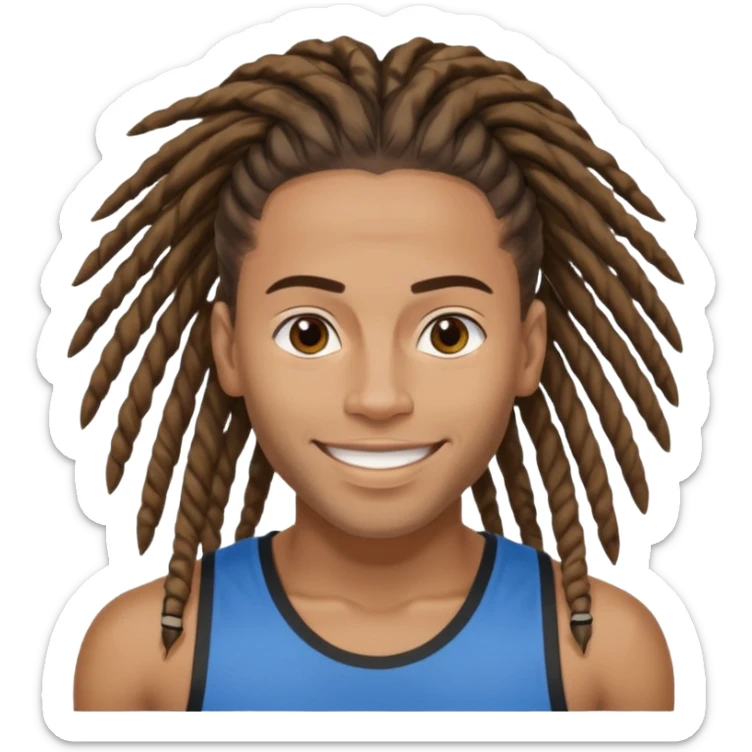 Create an emoji of rey. he has dreadlocks, african american, he's an athlete handsome with a million dollar smile. he's also a strength coach who values performance training sticker