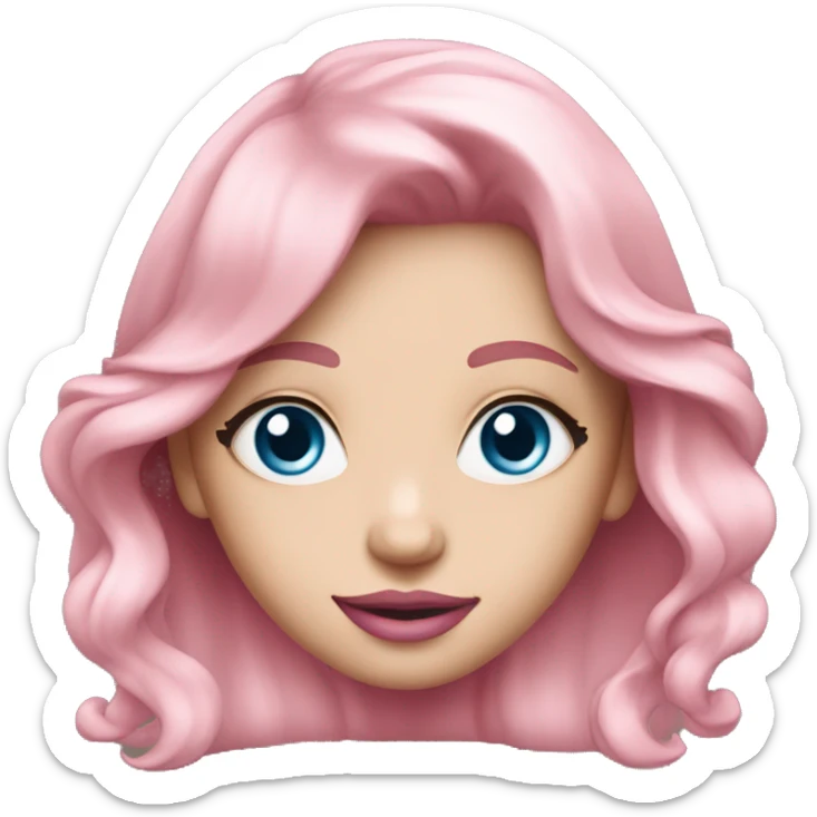 a beautiful girl with fair skin, blue eyes and long soft pink hair, with pink lipstick on her lips. full length sticker
