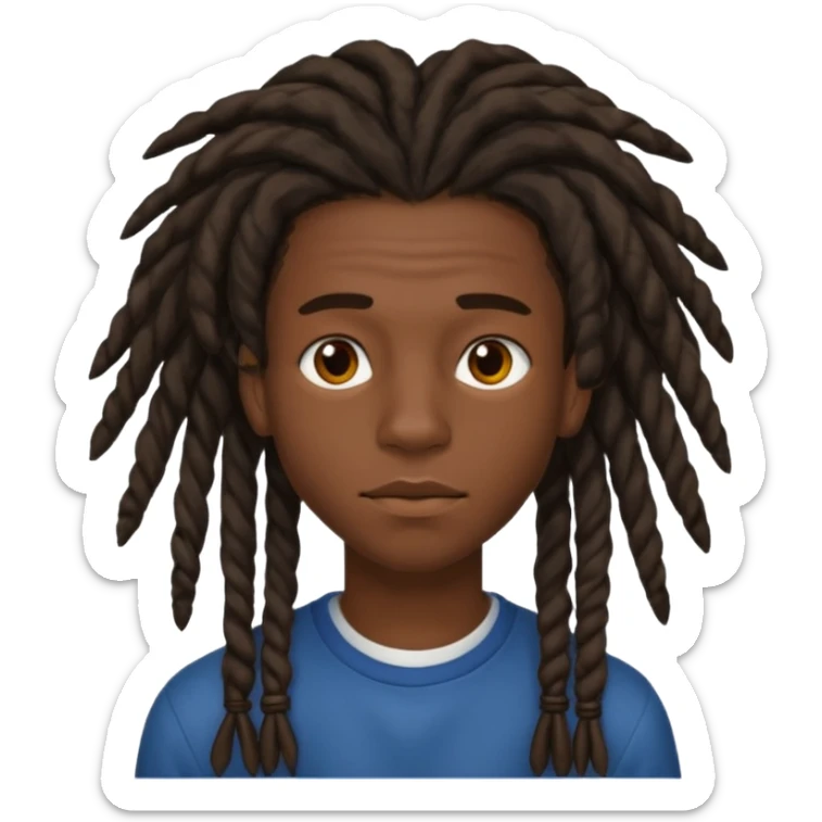 Une homme de 17 ans il a la peau noir foncé , des lèvres pulpeuses et un regard nonchalant. Il a un des locks sticker