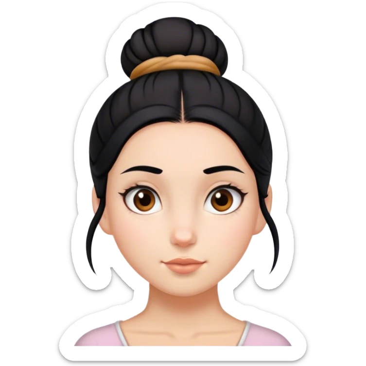 Girl with black hair and brown eye and bun in hair sticker