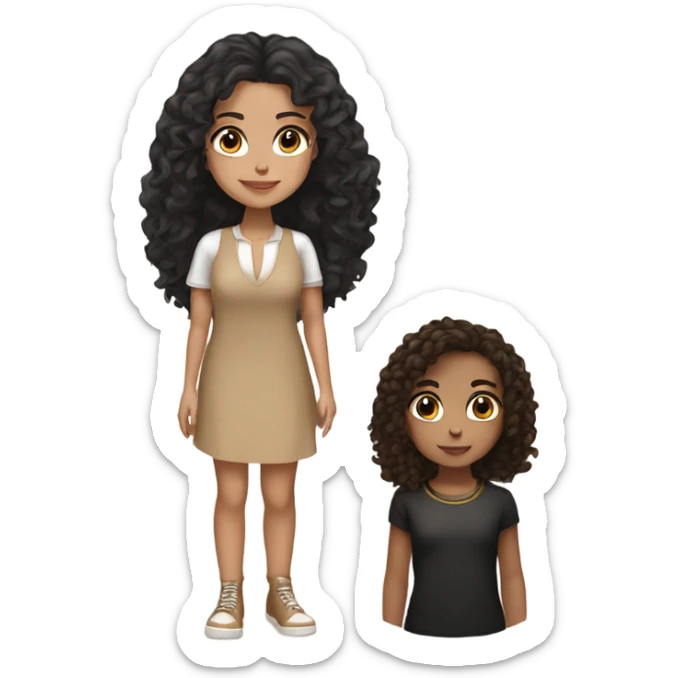 White girl with curly black hair and tan girl with long straight brown eyes  sticker