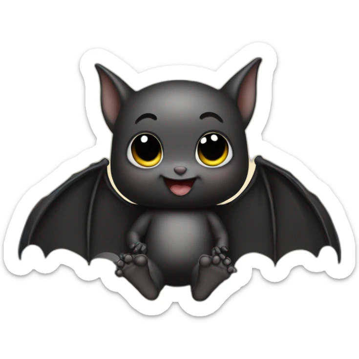 black happy baby bat wings sitting in front of moon holding feet sticker