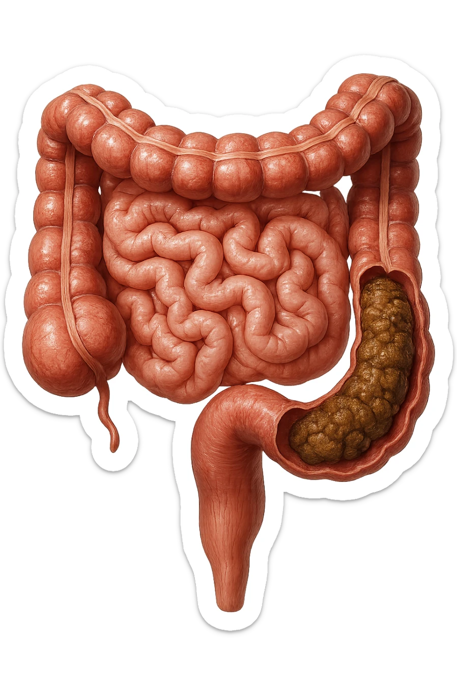 intestino umano anatomico realistico con feci bloccate nel colon, iperrealistico 4k sticker