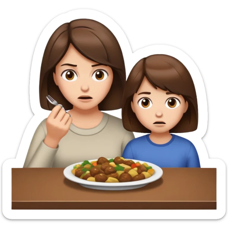 Mutter kurze Haare und Tochter lange Haare, haben Hunger,  braune Haare sticker