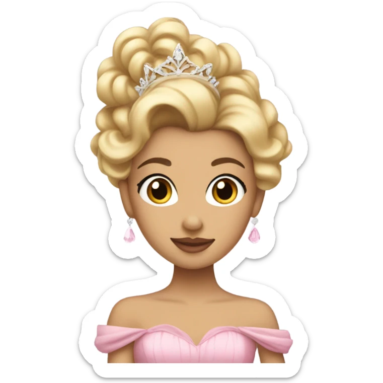 Princess with pink ballgown and light skin and big blonde hair updo pretty detailed realistic  sticker