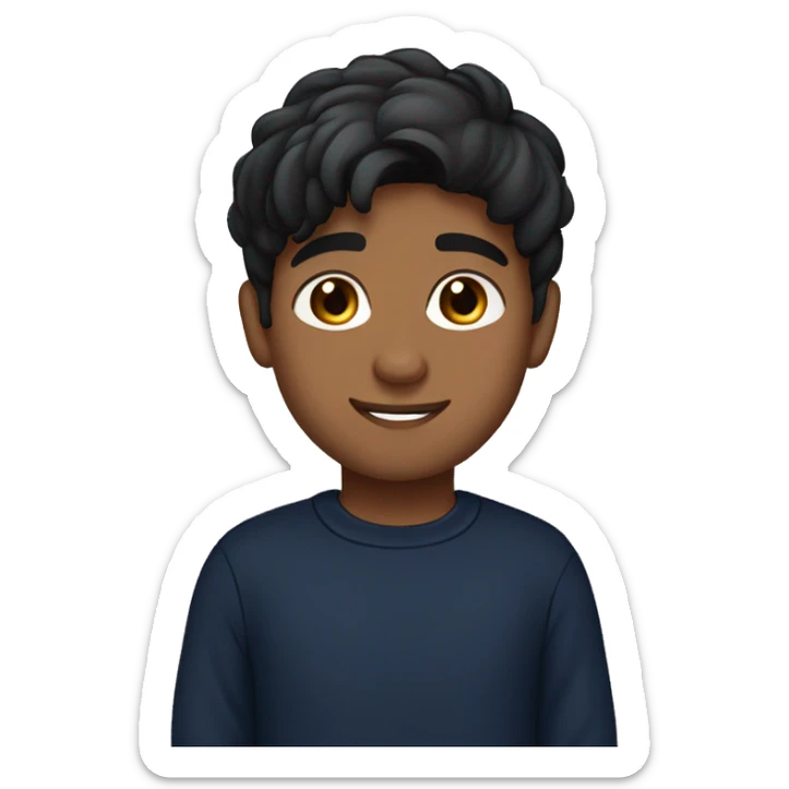 India boy middle parting black long hair dark hazel eyes navy jumper olive skin sticker