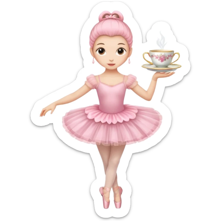 a ballerina with a teacup for a head. She is wearing a classic pink tutu and ballet slippers sticker