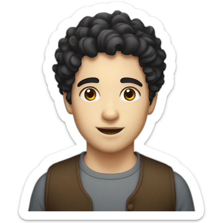 Young cobbler, white skin, black hair, curly hair,short hair, black eyes sticker