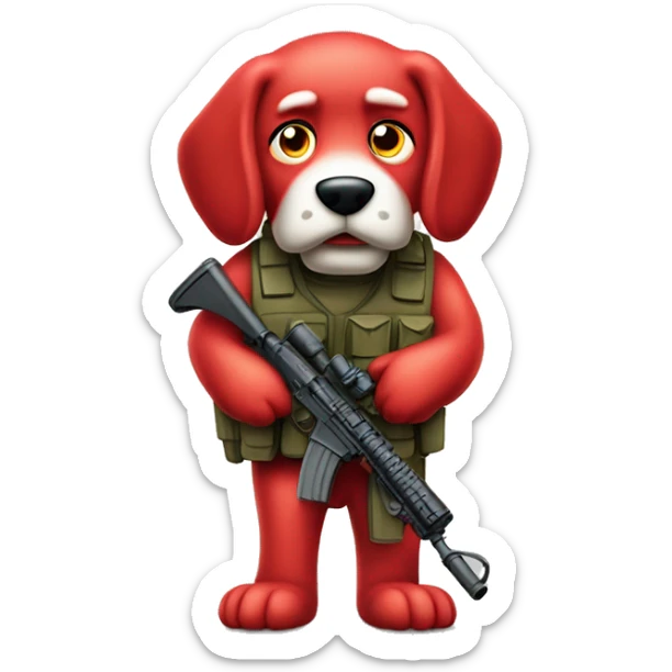 Clifford the giant bright red dog cartoon humanoid as a military sniper call of duty character standing alone sticker