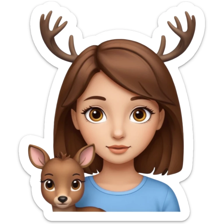Make a cute girl deer with brown hair and big brown eyes give her lashes and her skin medium sticker