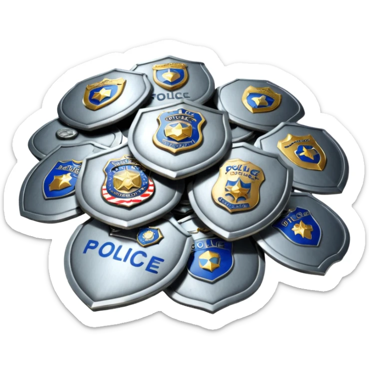 cinematic - aesthetic brilliant divine lighting, oil paint - ia pile of police badges thrown in the trash sticker