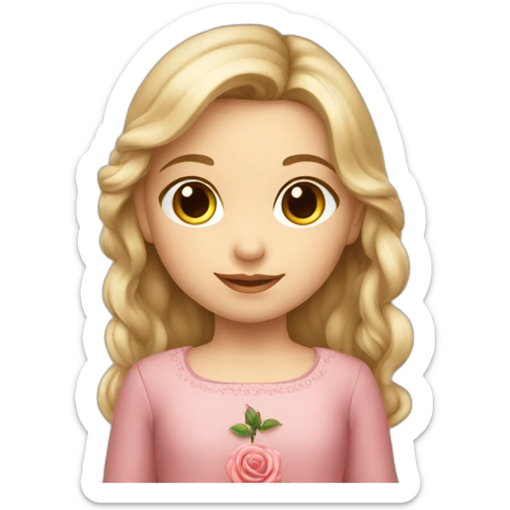 Caucasian Little girl with long sleeve dress, holding rose  sticker