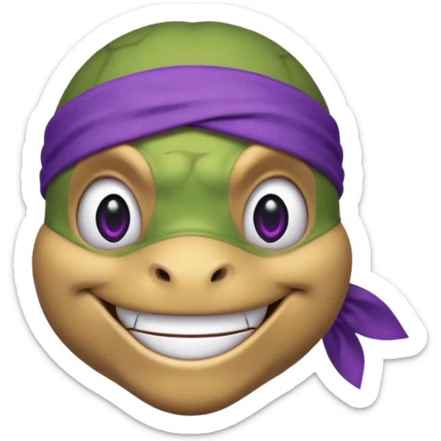 Donatello from Teenage Mutant Ninja Turtles, emoji style, head only, cute minimalistic style, with a bandana sticker