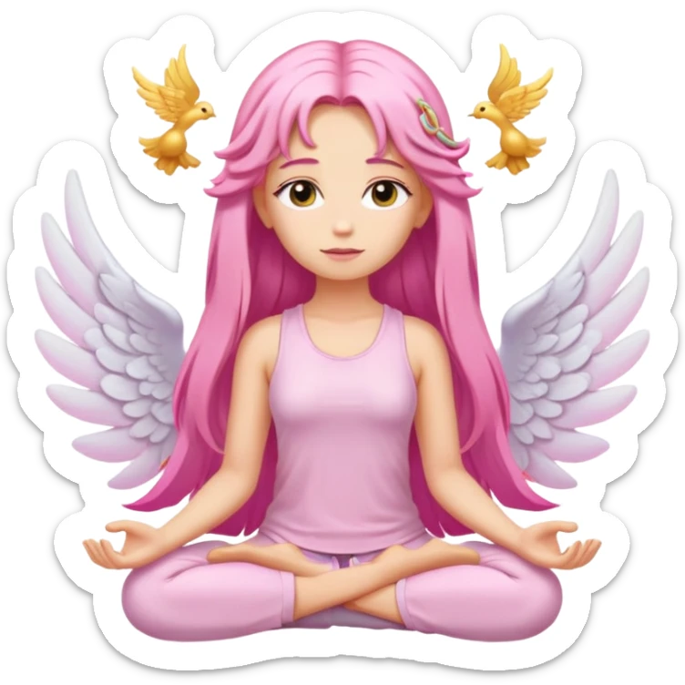 blonde angel woman with long hair meditating with pink hair clips sticker