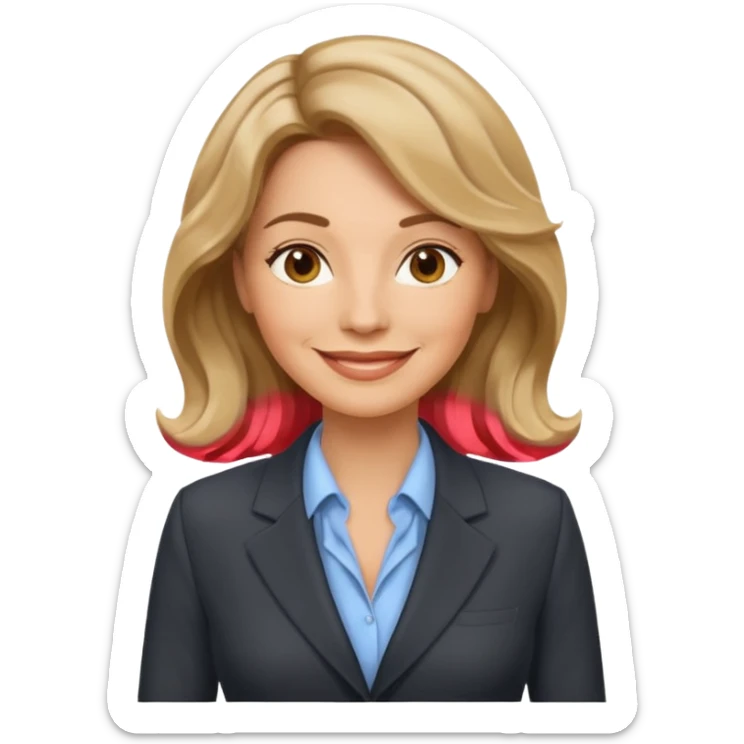 business woman with characters in her forties in full suit wavy dark blond hair standing sticker