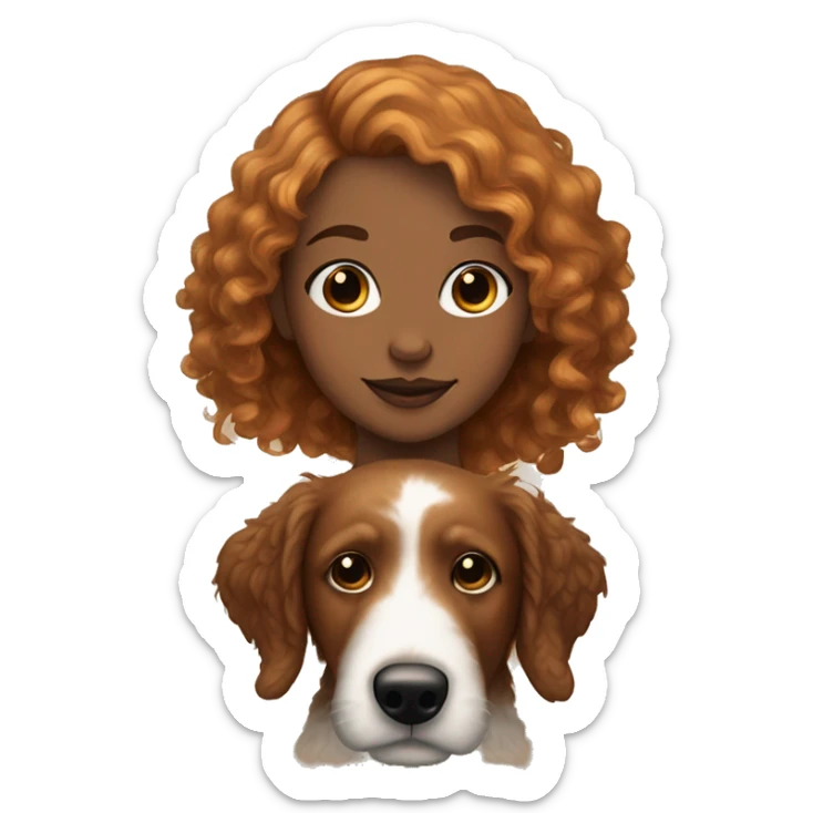 girl with read hair and a freckle birthmark on her right side with 2 golden doodles and one is brown and the other is black sticker