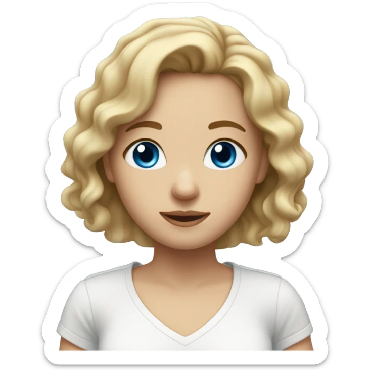 girl with dirty blonde wavy hair and blue eyes wearing a white shirt sticker