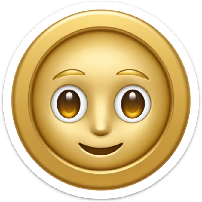 gold token emoji style with simple rim, mascot head only, minimal details, no shadows, centered, transparent background, slightly larger eyes sticker