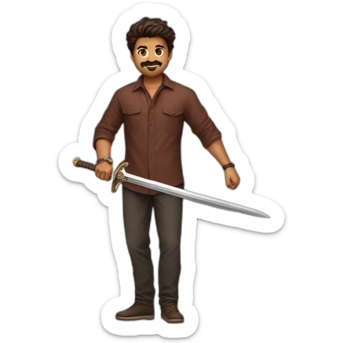 Leo THALAPATHY Vijay holding a Sword wearing a marron Full sleeve shirt  sticker