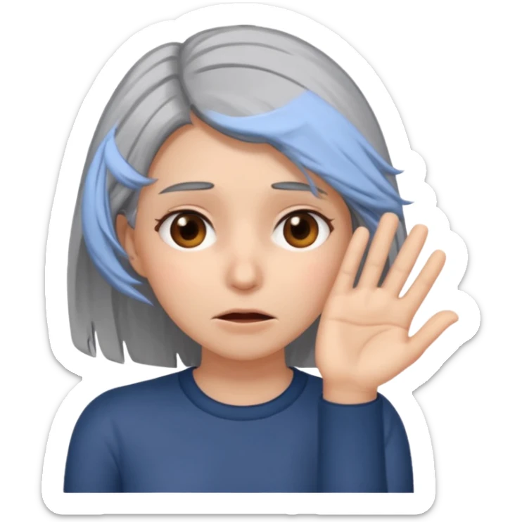 young woman with gray hair and 1 palm of hand covering face in exasperation sticker