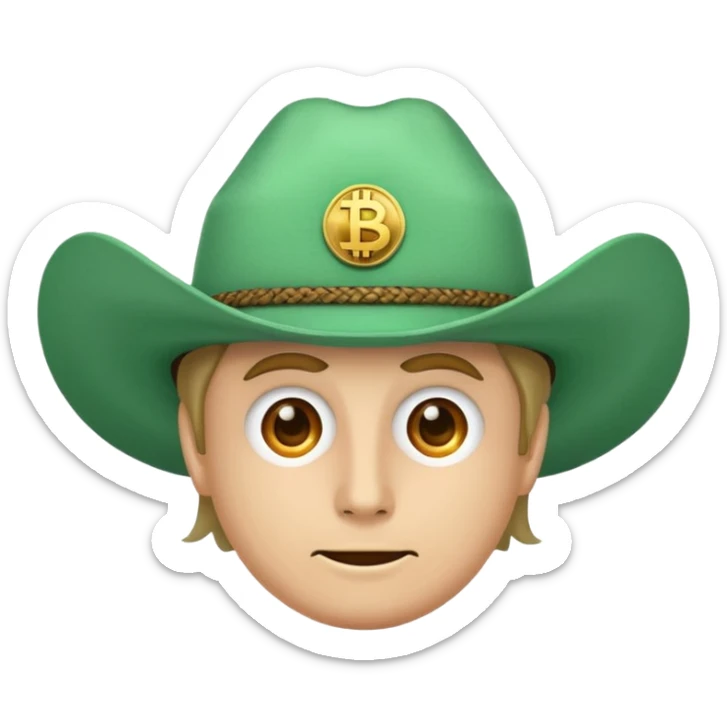 Cowboy Hat Face emoji with Bitcoin logo eyes, minty green cowboy hat, and '100x' written on the hat sticker