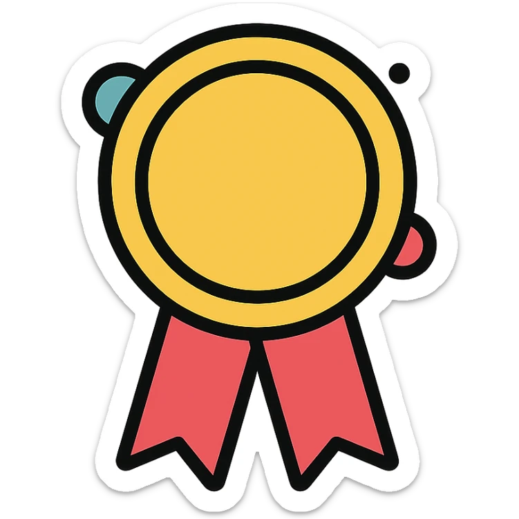 gold honorable mention emblem with subtle colorful accents, elegant minimalist flat design, award badge style, 2D flat vector, trending icon look, soft shadows, no text, isolated on white background, commercial use sticker