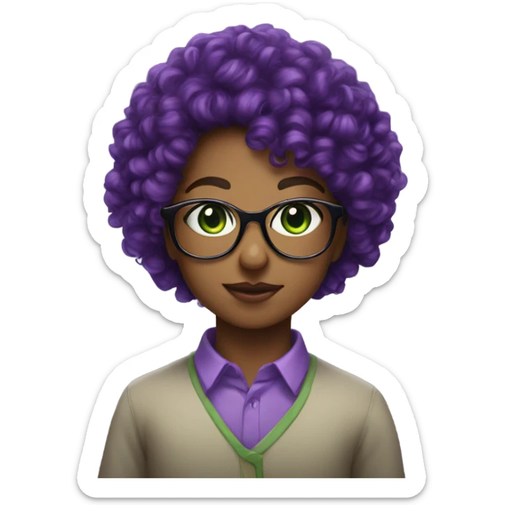 bold hair dr green eyes with glasses kissing  cute curly girl wearing purple   sticker