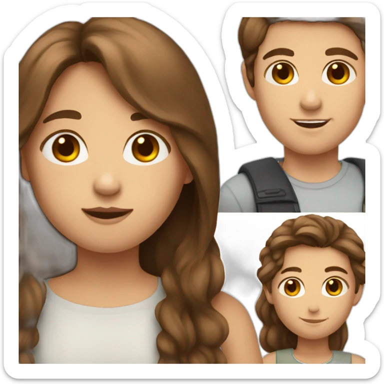 girl with long brown hair and boy with short brown hair bigger than her sticker