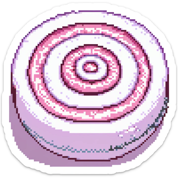 close-up of narutomaki with detailed pink swirl, pixel art style sticker