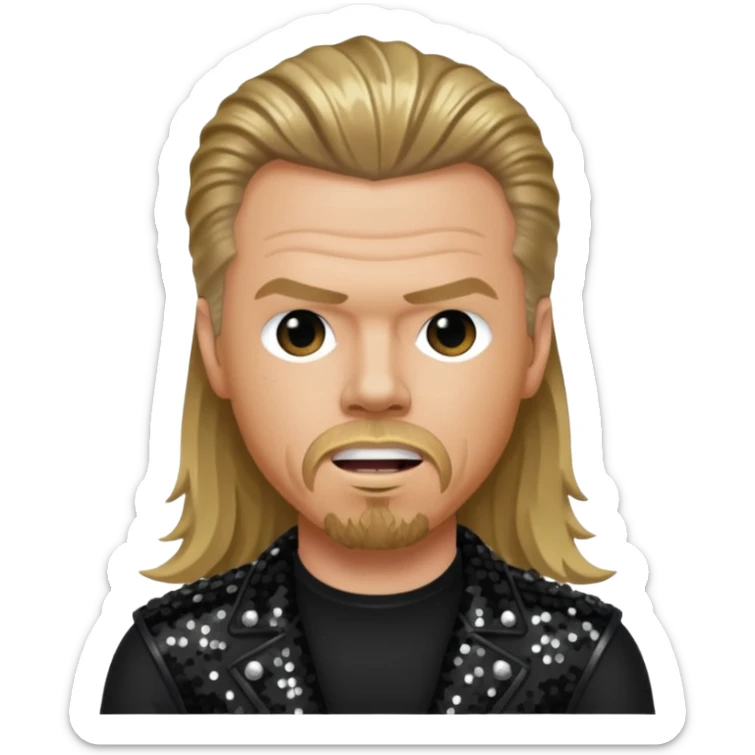 James Hetfield with long dark blonde hair, black sequin outfit  sticker