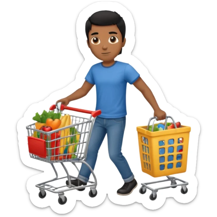 man-with-a-shopping-cart-full-body black hair brown skin sticker