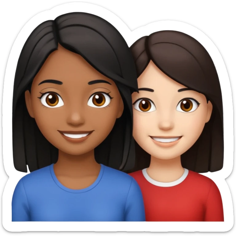 2 girls one brown skin with black hair and other with white skin and brown hair  sticker