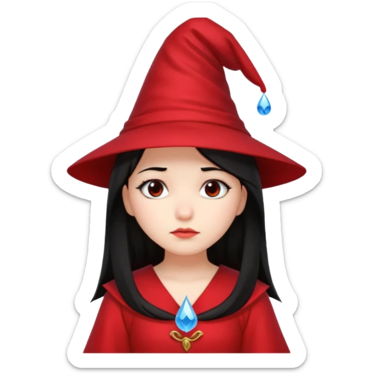 sad wizards in hat girl red dress black hair sticker