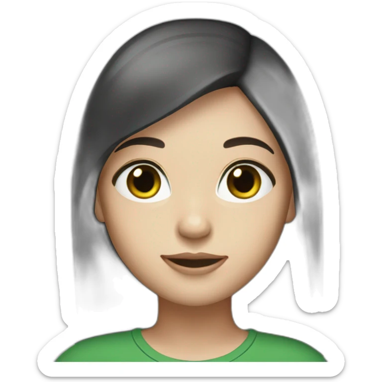 woman with long straight ruby hair, white skin, green eyes, black tshirt sticker