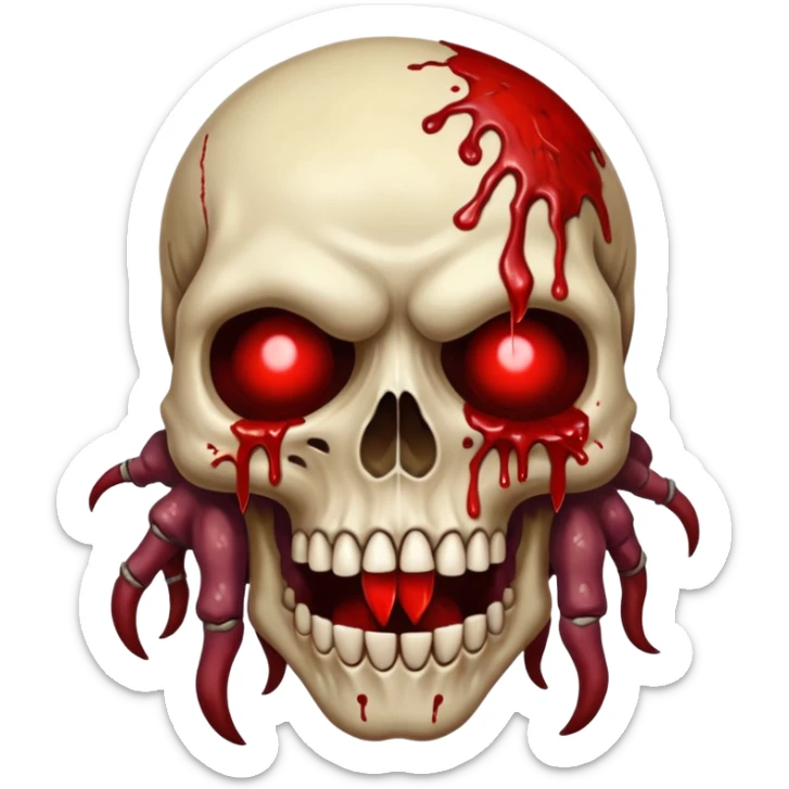 A Hideous mutated monster covered in rotton flesh and bloodin the style of your bleeding skull art, full body sticker