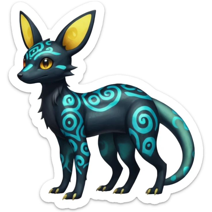 Rare epic aesthetic iridescent spooky gloomy colorful Salandit-Umbreon-Eevee-Genet-species-Fakemon-hybrid-creature, with markings, full body sticker