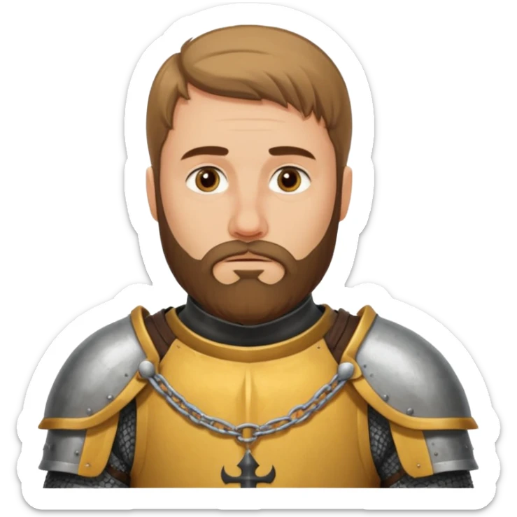 Hazme el emoji de un caballero medieval con actitud muy masculina en diversos estados de animos de los caballeros teutonicos pensativo tocandose la barbilla con la mano sticker