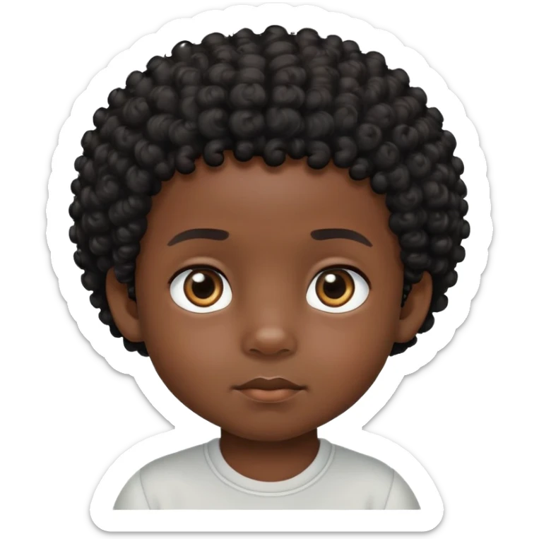 close up toddler boy face, African eyes, dark skin, black curly hair sticker