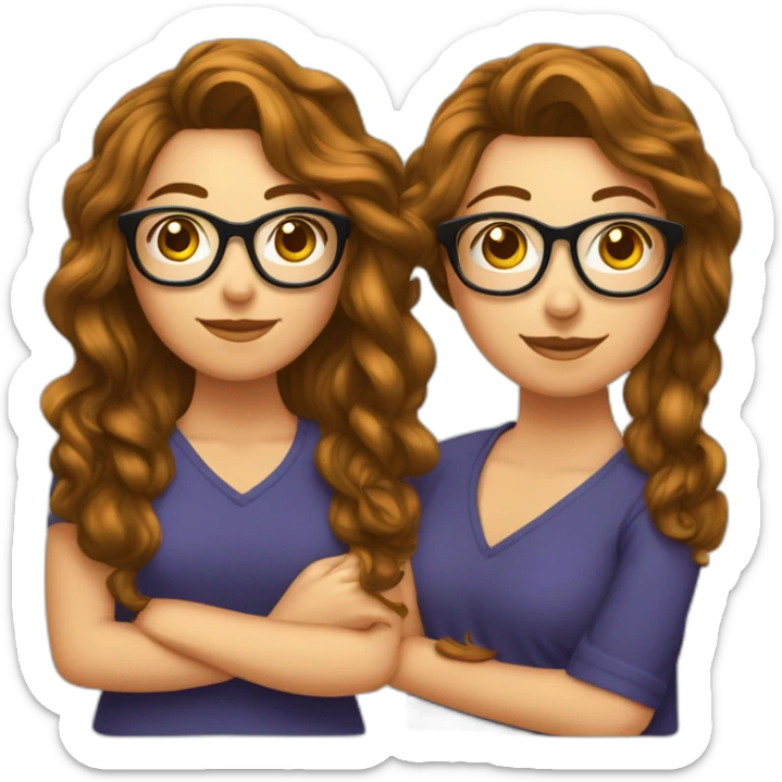 Fille cheveux long châtain foncé et ondulé avec des lunettes carré sticker