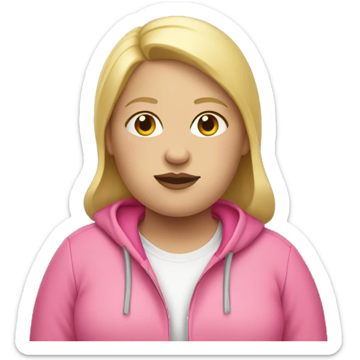 obese woman with blonde hair and pink hoodie sticker