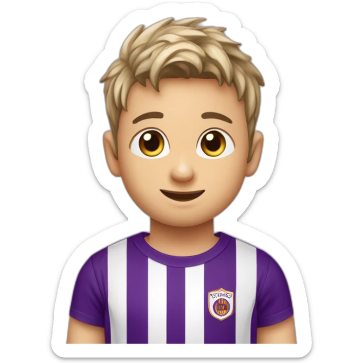 Niño pelo rubio futbolista camiseta rayas verticales moradas sticker