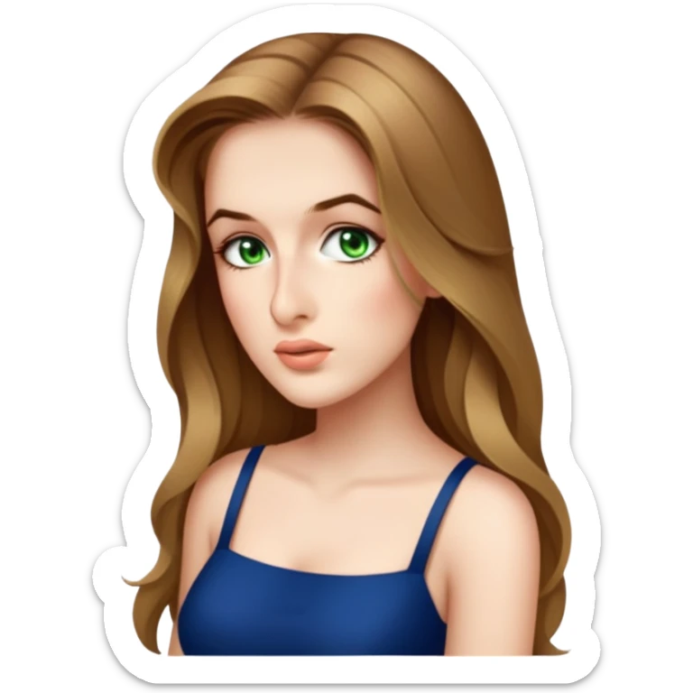 female, wearing a dress, long dark-blonde hair, dark-blue eyes sticker